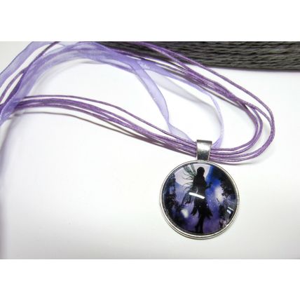 Beautiful Purple Fairy Moonlight Glass Cabochon Pendant Organza Necklace Gift