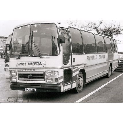 Black & White Photograph of Ayreville Coaches of Plymouth - JMJ 120V ex Weller's