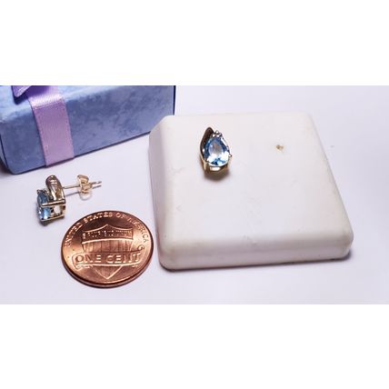 Estate 1.5ctw Natural Pear Topaz & Diamond 14Kt Yellow Gold Stud Earrings #22056