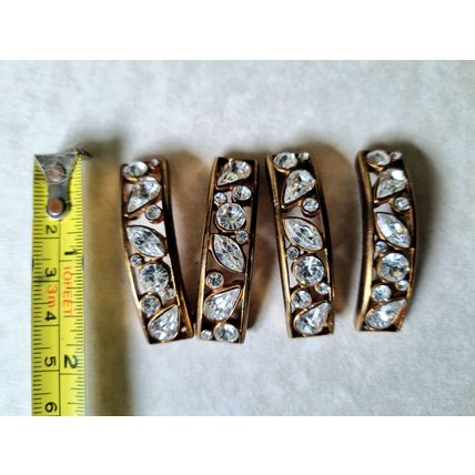 4 Vintage Bracelet Panels, Antique Style Gold Tone Metal, Glass Cabochons