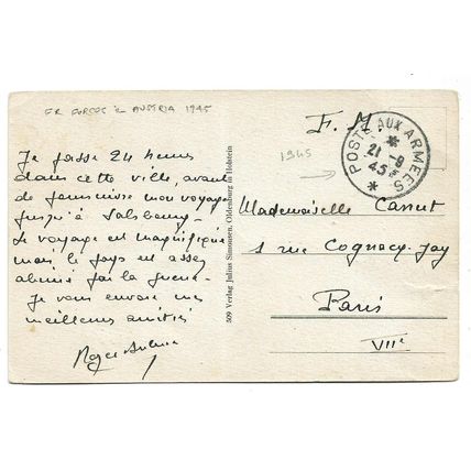 Postcard Austria Innsbruck street French military occupation mail 1945 WW2