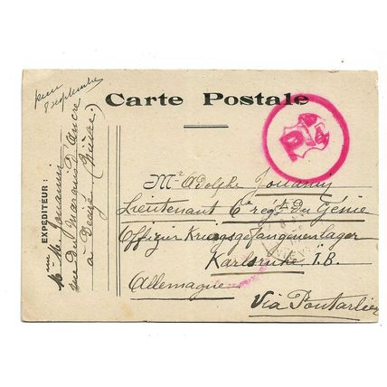 Postcard from French POW in Germany ? during WW1 message 1918 military mail