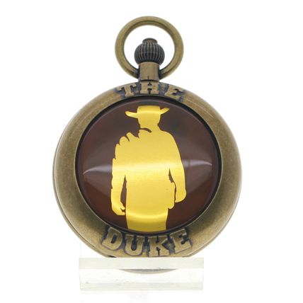 Pocket Watch JOHN WAYNE The Duke Memorial Men Gift Set Brass Chain Pouch Box C71