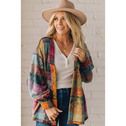Multicolor Brushed Checked Western Buttoned Jacket