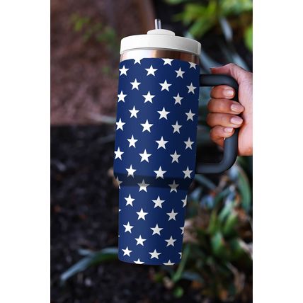 Sail Blue Star Printed Thermos Cup with Handle 40oz