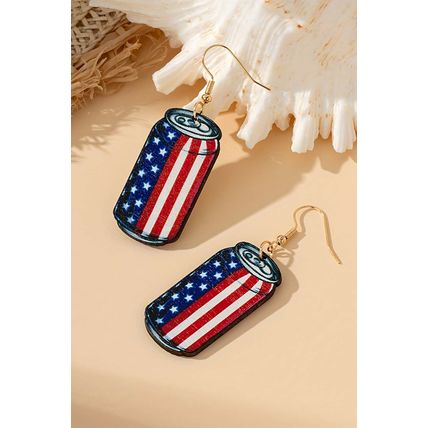 Fiery Red Flag Drink Can Pendant Hook Earrings