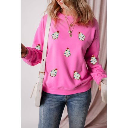 Bonbon Christmas Tree Patch Pattern Crew Neck Sweatshirt