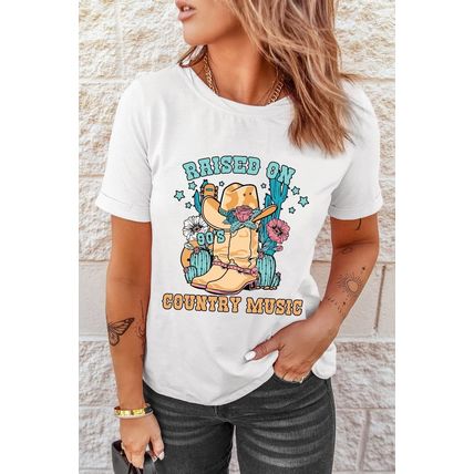 White RAISED ON COUNTRY MUSIC Western Graphic Tee