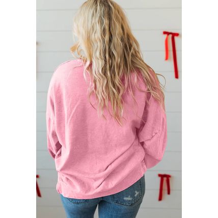 Bonbon Waffle Bowknot Patchwork Graphic Mineral Wash Plus Size Sweatshirt