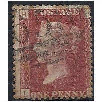 1858 SG43 1d Red Plate 96 Good/Fine Used Check Letters "LH".