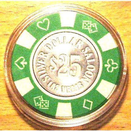 (1) $25. Silver Dollar Saloon Casino Chip - 1980s - Las Vegas, Nevada -Bud Jones