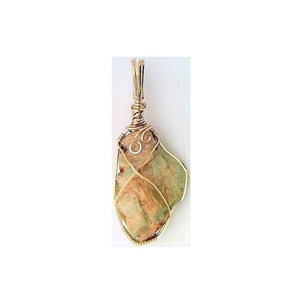 Natural Amazonite Gold Wire Wrap Gemstone Pendant 71