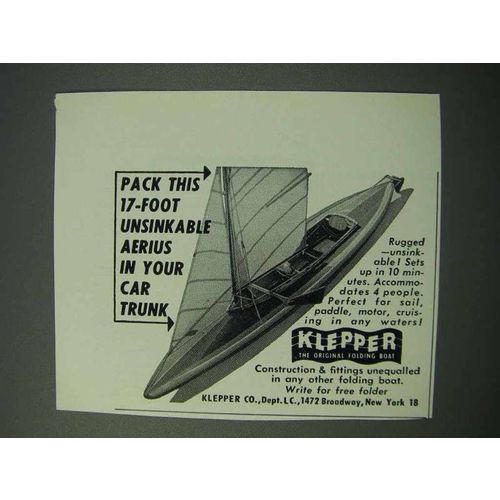 1953 Klepper 17-Foot Unsinkable Aerius Folding Boat Ad