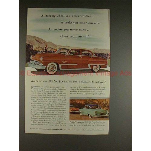 1953 DeSoto FireDome Car Ad - Never Wrestle, Never Jam!