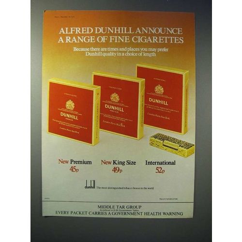 1975 Dunhill Premium, King, International Cigarette Ad