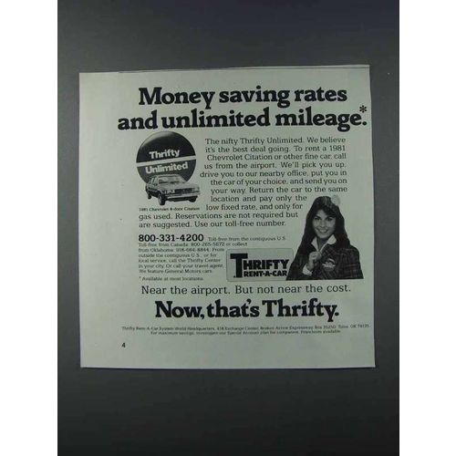 1981 Thrifty Rent-a-Car Ad - Money Saving Rates