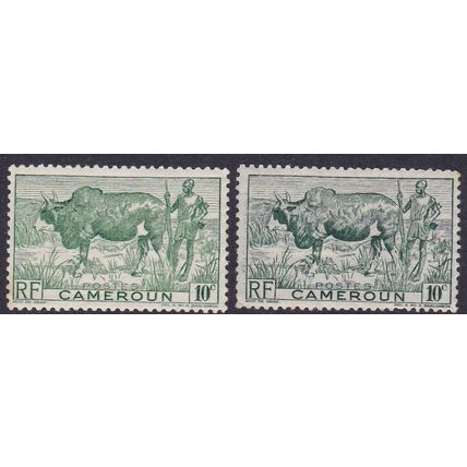 FRENCH CAMEROUN 1946 ZEBU HERDSMAN 10c X 2 SHADES MINT SG232 X 2
