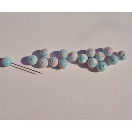 16 Vintage Japanese Round Glass Beads 10mm Blue Pink Swirl Craft bd101