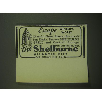 1946 The Shelburne Hotel Atlantic City Ad - Escape Winter's worst