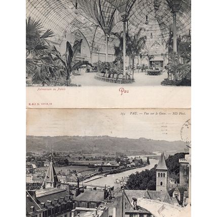 Pau Palmarium Au Palais Vue Sur Le Gave 2x Antique French Postcard s