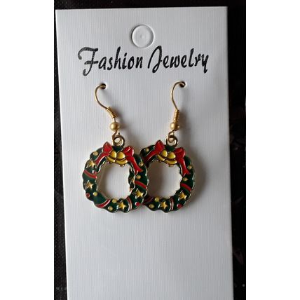 Christmas earrings. Handmade earrings, gold plated enamel wreath charm