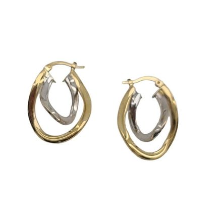 Oval Swirl Double Hoop Earrings 1.2 Inches Long New Multi Tone Real 14K Gold