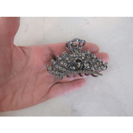 Medium blue or smoke gray crystal metal hair claw clip bridal clip