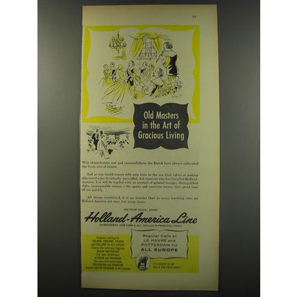 1956 Holland-America Line Cruise Ad - Old Masters in the Art of Gracious Living