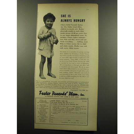 1959 Foster Parents' Plan Advertisement - She is always hungry