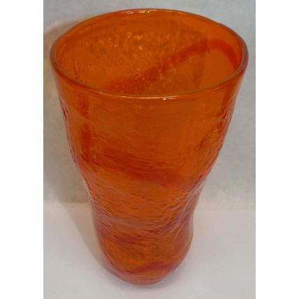 Vintage Orange Pebbled Glass Vase Or Tumbler With Red Swirl 7-1/4" Handblown