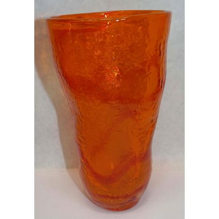 Vintage Orange Pebbled Glass Vase Or Tumbler With Red Swirl 7-1/4" Handblown