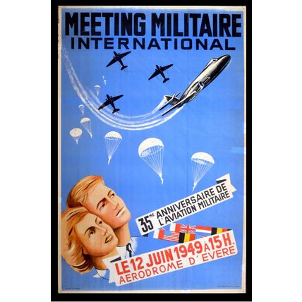 MEETING MILITAIRE INTERNATIONAL AERODROME D’EVERE 1949 BELGIAN POSTER