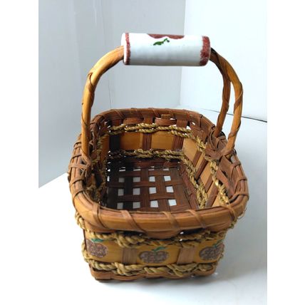 Small Apple Basket w/ Porcelain Handle - Rope Weave - Farmhouse Decor Beautiful