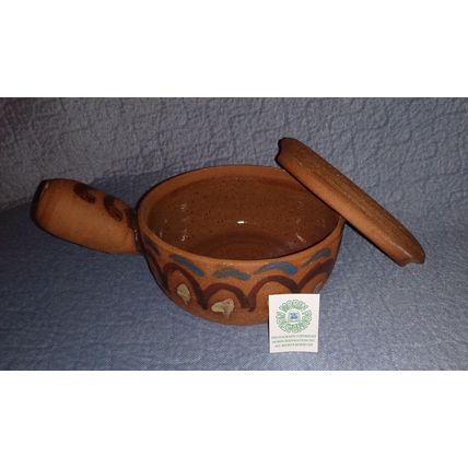 STONEWARE TERRACOTTA COVERED SOUP or CHILI BOWL SIGNED HALINA