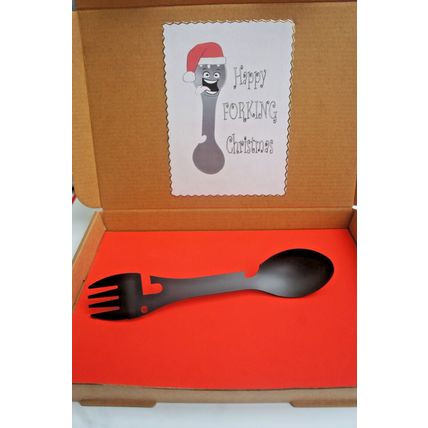 SECRET SANTA CHRISTMAS GIFT 5 IN ONE SPORK BOTTLE CAN OPENER WITH FUNNY GIFT BOX