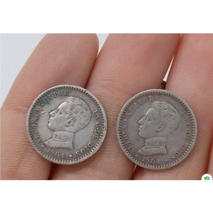 Antique Vintage Edwardian 1904 Sterling Silver 925 Coin Earrings - 5.9 gram