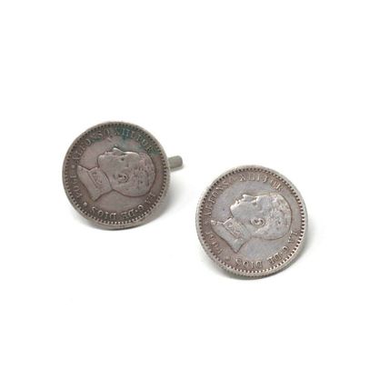 Antique Vintage Edwardian 1904 Sterling Silver 925 Coin Earrings - 5.9 gram