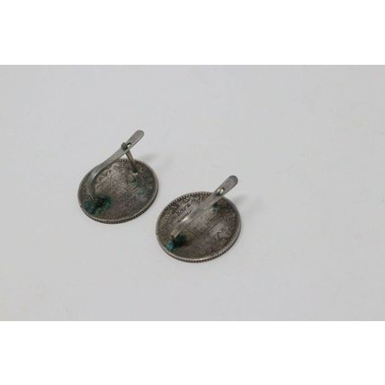 Antique Vintage Edwardian 1904 Sterling Silver 925 Coin Earrings - 5.9 gram