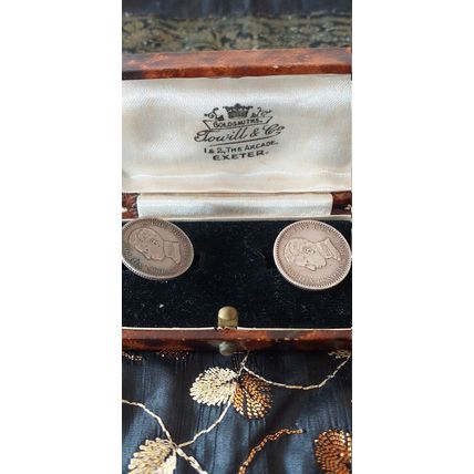 Antique Vintage Edwardian 1904 Sterling Silver 925 Coin Earrings - 5.9 gram