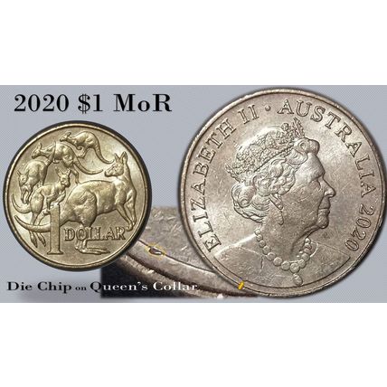 Australia 2020 $1 MoR - Die Chip on Queen's Collar) - Circulated [2ca]