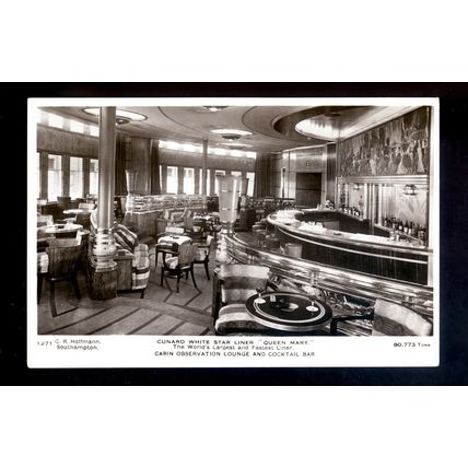 LS3928 - Cunard Liner - Queen Mary - Cabin Observation Lounge & Bar - postcard