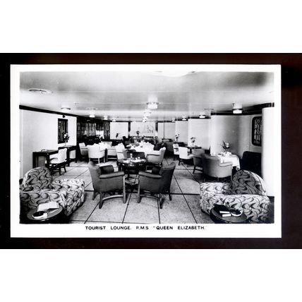 LS3927 - Cunard Liner - Queen Elizabeth - Tourist Lounge - postcard