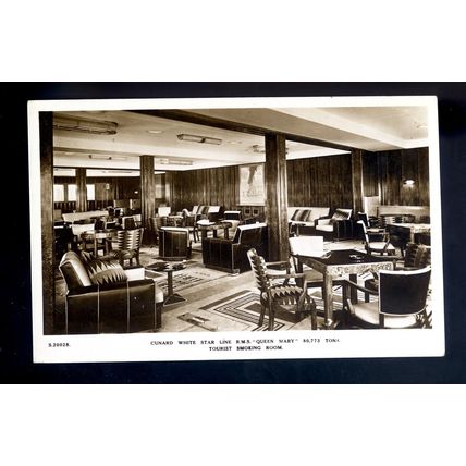 LS3930 - Cunard White Star Liner - Queen Mary - Tourist Smoking Room - postcard