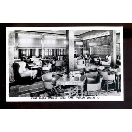 LS3926 - Cunard Liner - Queen Elizabeth - 1st Class Smoking Room - postcard