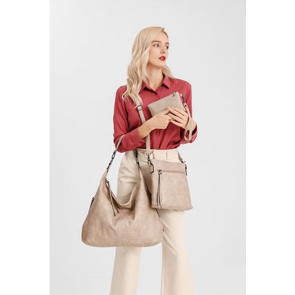 Women Shoulder Bags Tote Satchel Hobo 3pcs Purse Set Grey