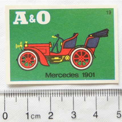 vintage West Germany Matchbox Label - A & O - Mercedes 1901