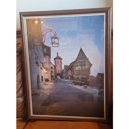 Vintage Germany Gasthof Village Scene - 1980- Framed Print - 27" x 21"