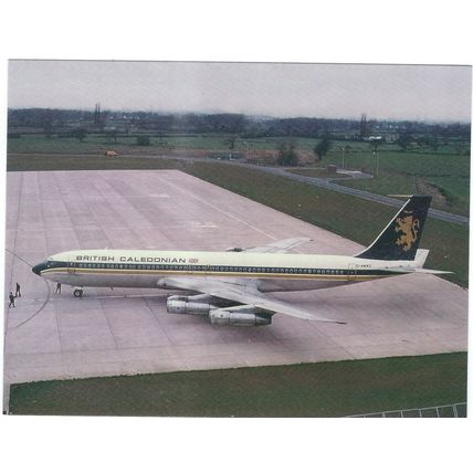 BOEING 707 AIRCRAFT BRITISH CALEDONIAN . AT MANCHESTER AIRPORT CARD NO W 49
