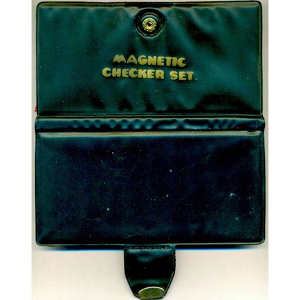 1960's MAGNETIC CHECKER SET clasped 3x6-inch travel case