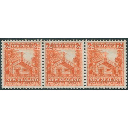 New Zealand 1935 2d orange SG559 MNH strip x3
